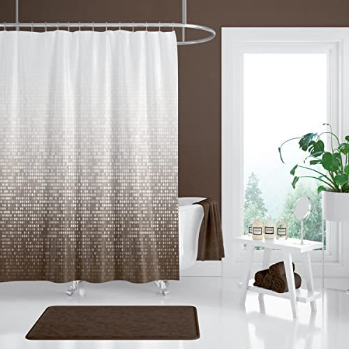 probath Textil DUSCHVORHANG Matrix Weiss BRAUN 8 Maße, INKL. Ringe, 120x200, 150x200, 200x200, 180x180 (120x180 cm)
