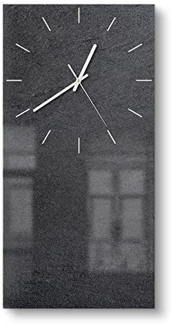 DEQORI Glasuhr | horizontal 30x60 cm | Motiv Schiefertafel Stein-Optik | große XXL Design Uhr aus Glas | leise Wanduhr für Wohnzimmer & Küche | moderne Hingucker Uhr für die Wand