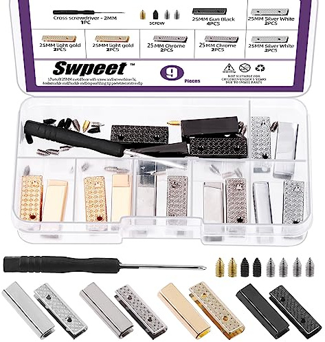 Swpeet 4 Farben Metall Tasche dekorative Schnallen mit Schrauben und Schraubendreher Sortiment Kit, Gürtelschnalle Endspitzen Metall Clip Schnallen Gürtelspitze für Handtasche Cover Dekoration