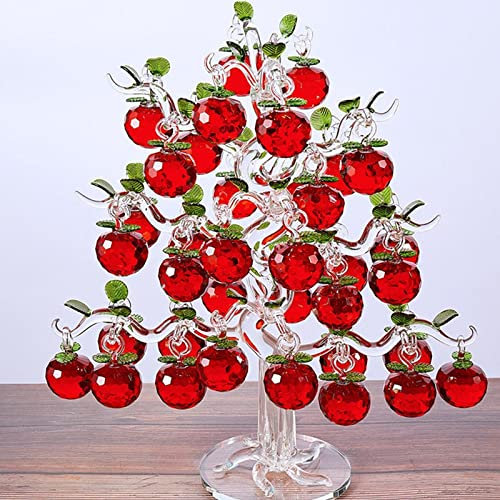 Crystal Glass Apple Tree with 6/10/12/16/18/36pcs Apples Craft Home Decor Figurines Christmas Gifts Souvenirs Decor,Red,36 Hangs 40mm Apple