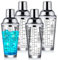Roshtia 4 Pcs Glass Cocktail Shaker Bulk with Measurement 14oz Martini Shaker with Recipes Clear Bar Shaker with Scale and Strainer Drink Mixer Margarita Shaker Bottle Bartender Tool for Bar Party