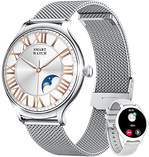 Smartwatch Damen mit Telefonfunktion Schrittzähler Fitnessuhr - Rund 1.39“ Voller Bildschirm Wasserdicht Sportuhr with Pulsmesser schlafüberwachung kalorienzähler Damenuhr Kompatible with Android iOS