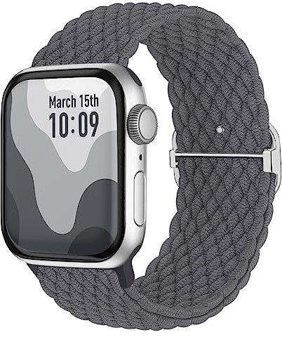 Suitisbest Nylon Armband Kompatibel mit Apple Watch 38mm 40mm 41mm 42mm, Rutschfestes Geflochtenes Elastisches Dehnbares Band für Apple Watch 10 9 8 SE 7 6 5 4 3 2 1, Grau