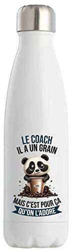 Bouteille Isotherme Le Coach Panda Café | Idée Gourde Cadeau Travail Métier Thermos Sport Humour Collègue Homme Anniversaire Noël