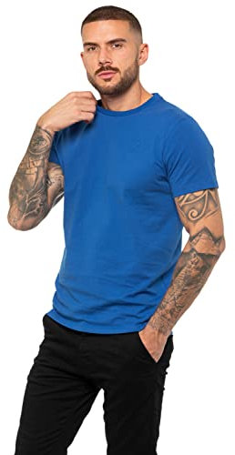 989Zé ENZO Mens Regular Fit T Shirt Plain Cotton Tee Crew Neck Top Short Sleeve Casual Tshirt EZTS603 Tshirt Blue L
