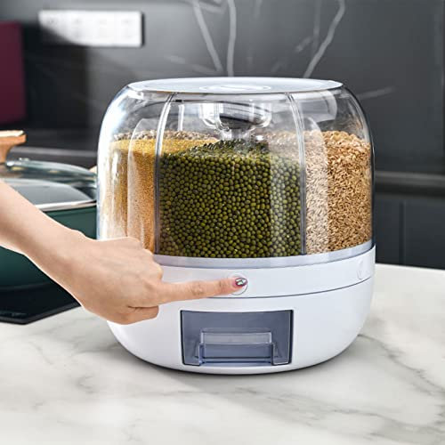 JULEMY Dispensador de Alimentos Secos de 6 Compartimentos,Dispensador de arroz Giratorio de 360°,Dispensadores de Cereales,diseño Transparente,para el hogar y la Cocina,Capacidad: 6 kg/13 Libras