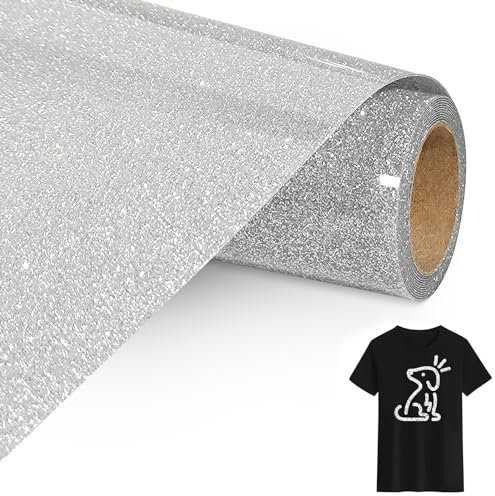 Bocguy Vinilo Textil Termoadhesivo Purpurina Plata, 30.5 CM X 152 CM, Fácil de Cortar y Desherbar para DIY Camisetas y Más Telas