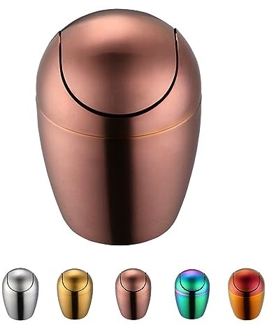 Buyer Star Mini Trash Can with Lid, Durable Stainless Steel Desk Trash Bin Mini with Stylish Egg Shaped Design- Countertop Trash Can for Home, Office, Kitchen- Tiny Desktop Trash Can (Rose Gold)