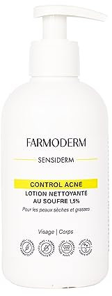 FARMODERM CONTROL DE ACNÉ - Limpiador al azufre - Piel grasa y anti-impurezas - Antiespinillas y puntos negros para cara, espalda, cuerpo - 300ml con dosificador