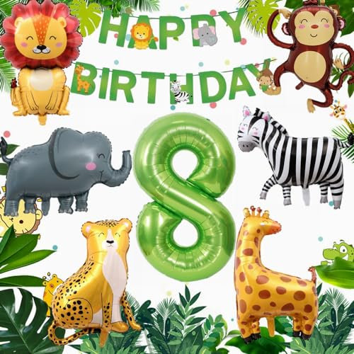 Yunchu Online Deko 8. Geburtstag Dschungel Dekoration für Junge Mädchen - Tiere Folienballons Luftballons für 8 Jahr Feier
