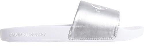 Calvin Klein Jeans Damen Badeschuhe Slide Badelatschen, Weiß (Bright White/Silver), 37