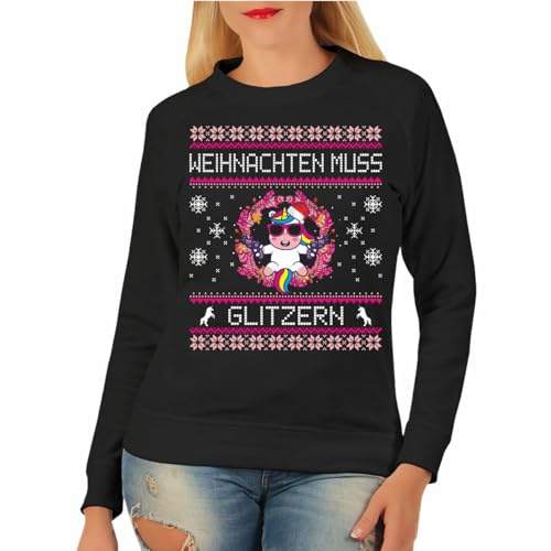 Spaß Kostet Damen Pullover Sweatshirt Einhorn Weihnachten muss Glitzern Größe XS - XXXL