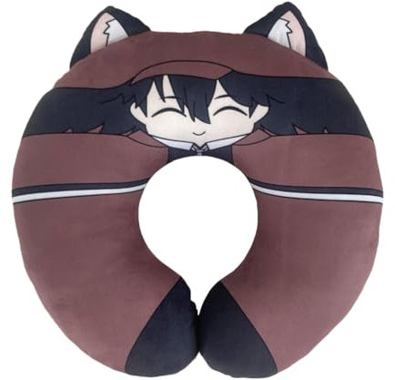 Anjinguang Bungo Stray Dogs Kissen Dazai Osamu/Ranpo Edogawa Plüsch Nackenkissen Manga Charakter Figuren U-förmiges Auto Reise Büro Mittagspause Dekoration Gefülltes Kissen Kissen