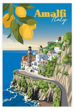 Amalfi Italia Vintage-Postkarten-Poster (3) auf Leinwand, Wandkunst, Dekor, Bild, Gemälde für Wohnzimmer, Schlafzimmer, Dekoration, ungerahmt, 30 x 45 cm
