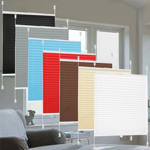 Plissee ohne Bohren Plissees Klemmfix 95 x 200 cm Sichtschutz und Sonnenschutz Plisee Rollo Ohne Bohren Klemmfix mit Klemmträger für Tür & Fenster, Rot