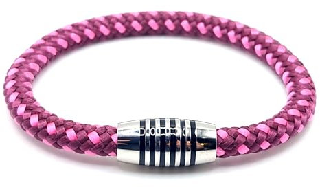 Armband Aubergine/Neon Rosa aus farbintensiven Paracord-Segeltau mit schwarz emailliertem Edelstahlmagnetverschluss (20.50)