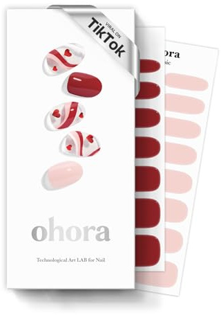 ohora Semi Cured Gel Nail Strips (N Cupid's Trace) - Extended Size Range, Works with Any Lamps, Salon-Quality, Long Lasting, Easy to Apply&Remove - Includes 2Prep Pads, Nail File&WoodenStick