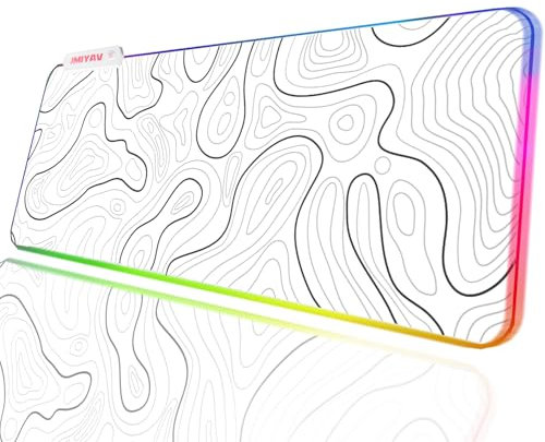 JMIYAV Weiß RGB Gaming Mauspad Led Erweiterte Groß Weiss Schreibtischunterlage Rutschfester Gummi XL XXL White Gaming Mousepad Großes weißes Mouse Pad Led Mousepad für Gamer 800x300 mm migongW