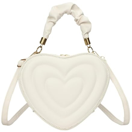 JISADER Liebe Herz Form Umhängetasche Handtasche Schöne PU Verstellbarer Schultergurt Geldbörse Geschenk, Weiß