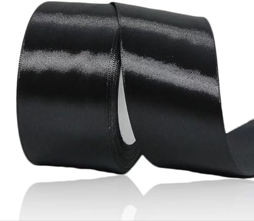 Geschenkband Schwarz 50 mm Breit,23 Meter Satinbänder Schwarz Stoff Schleifenband Kunsthandwerk,Hochzeitsdekoration, Weihnachten, Haarbögen, Blumensträuße, Geburtstag und Geschenkverpackung