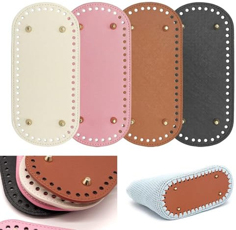 4 Stück Taschenboden, Taschenboden zum Häkeln, Taschenboden PU Leder, Tasche Bodenformer, Kunstleder Boden, Tasche Häkeln Mit Löchern, für Handtasche, Schultertasche, DIY-Zubehör (22*10cm)