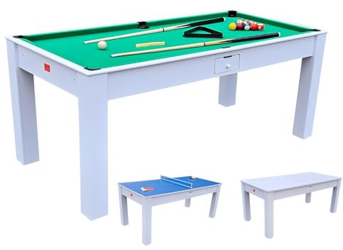 Tavolo Multifunzione 3-in-1: Biliardo, Ping Pong, Tavolo da Pranzo - Design Elegante, Compatto 185cm - Ideale per Spazi Ridotti - Colore Bianco