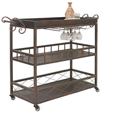YOMMIOO Rolling Cart Kitchen Trolleys Industrial Desk Storage Carts Tool Trolley Catering Trolleys Bbq Car Wine Rack Retro Design 3 Tiers For Kitchen, Home, Office