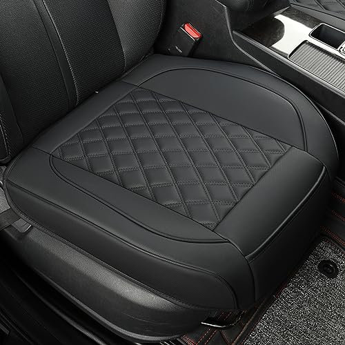 Vankerful 1 Pack Leather Front Car Seat Covers,Bottom Seat Covers for Cars,Driver Car Seat Cushion Cover,Luxury Seat Protectors,for Most Vehicles,Sedan,Truck,SUV(Black)