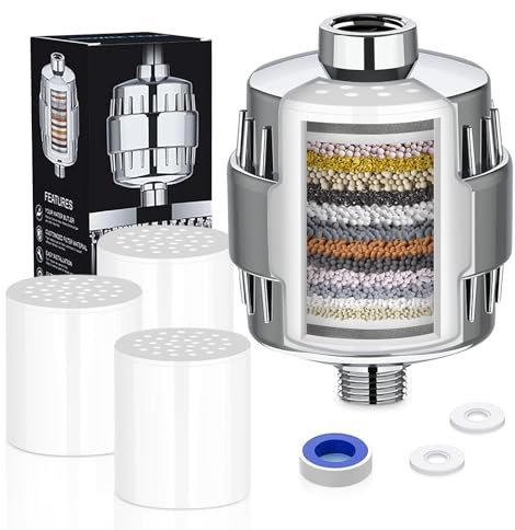 20 Stufen Duschfilter, Kalkfilter Dusche, Shower Filter, Duschkopf Wasserfilter mit 3 Austauschbarer Mehrstufen Filterpatrone zur Entfernung von Chlor und Schwermetallen