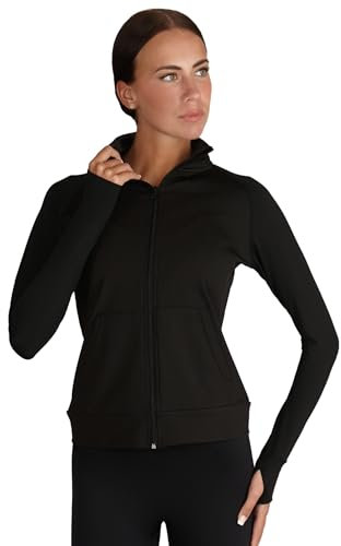 Silky Dance Zip Up Running Jacket for Girls, Training Sports Dance Jacket - Black - Age 11-13