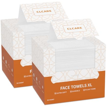 Disposable Face Towel XL 100 Count, 25x30cm Face Towelettes, Cloth Tissue, Facial Towel Compatible with Clean Skin, Makeup Remover Cloth and Facial Wash Dry Wipes (EF Pattern)