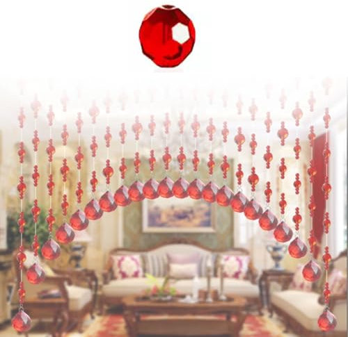 CJBWJM Türvorhang Kristall Perlenvorhang Vorhang Für Balkontür, Terrassentür, Schlafzimmer, Wandschrank, Trennvorhänge Idealer Raumteiler, Verschiedene Größen Und Farben(Rot,220-240cm)