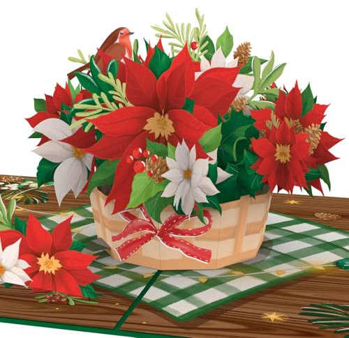 papercrush® Pop-Up Karte Weihnachtsstern - 3D Weihnachtskarte mit Poinsettia-Blumenstrauß & Rotkehlchen für Frauen (Ehefrau, Mama, Oma) - Besondere Adventskarte mit Umschlag, Frohe Weihnachten Karte