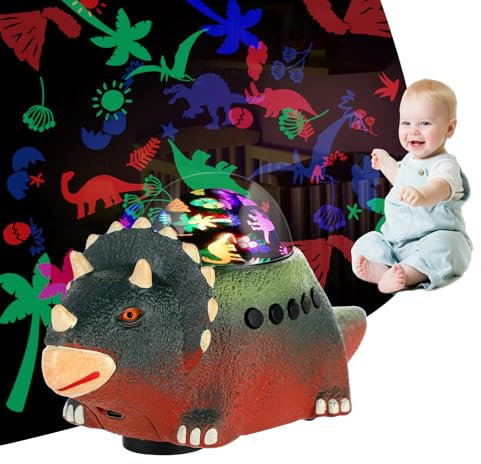 Longzhuo 3-in-1 Dino Sternenhimmel Projektor Nachtlicht – Dinosaurier Spielzeug für Jungen 3-10 Jahre mit 6 Farben, 12 Musik & 360° Drehbar | Dekoration für Weihnachten,Rot