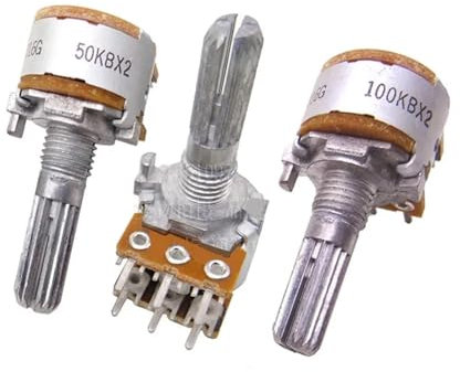 1pcs RK163 B10KX2 B50KX2 B100KX2 Audio Dual-unit Rotary Potentiometer 6Pins 20mm shaft 10k 50k 100k(50K Ohm)