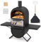 GOPLUS Four a Pizza à Bois, 31cm Pierre à Pizza, Pelle à Pizza, Grille de Cuisson, Thermomètre & Housse de Protection, Four à Pizza d'Extérieur avec 2 Étagères Latérales pour Camping, Fête
