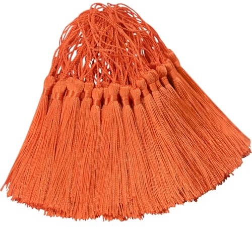 100 Stück Mini Seidig Quasten Anhänger Klein Basteln für DIY Lesezeichen Girland Armband Ohrring Kett Tasch Karte Schlüsselanhänger Geschenk Deko Personalisiert Frau Schmuck Zubehör (Dunkle Orange)