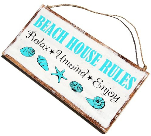 SEESTERN Holzbild Wand Holz Bild ' Beach House Rules' Strandhaus Schild 40 x 20cm /2371
