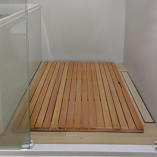 Rutschfeste Holz-Duschmatte für Badewanne und Spa, 90 cm x 90 cm, kommerzielle Qualität, wasserdichte Bodenmatte für Innen- und Außenpoolbereich, rutschfeste Badematte mit Naturholz-Design