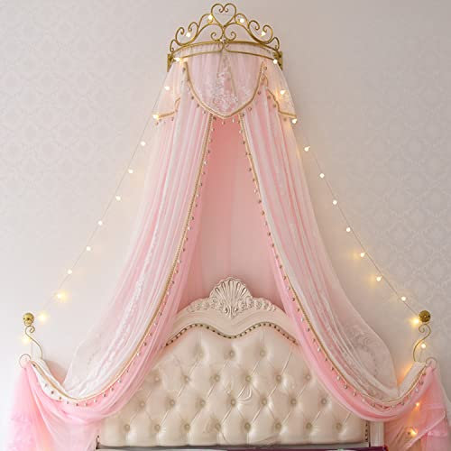 Baldacchino da parete in metallo, corona per letto, antico, tenda da letto da principessa, per camere da letto, zanzariera in pizzo per angolo lettura castello, decorazione per camera da letto sopra