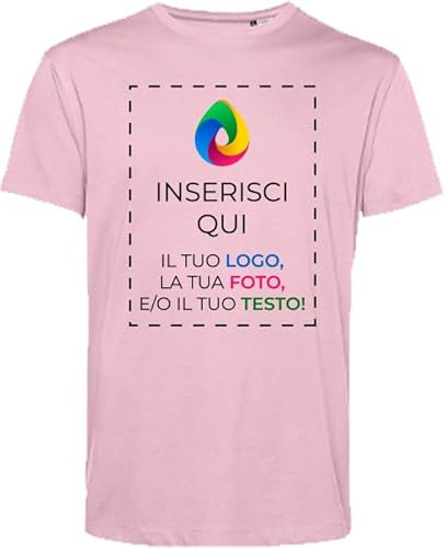 Teetaly Maglietta T-Shirt Personalizzata Stampa Fronte Retro Uomo in Cotone Organico (Rosa, M)