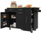A ALFRESCOOL Kücheninsel, Küchenschrank, buffetschrank, Multifunktionale Esstisch mit Speicherraum, Speisewagen mit Snackregalen und Stretchfunktionsschränken, Schwarz