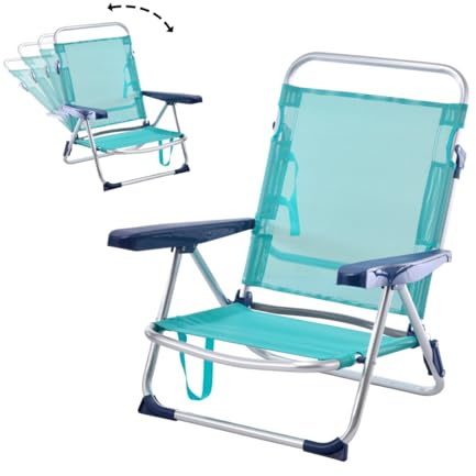 azorex Silla de Playa Reclinable y Plegable Convertible en Cama – Aluminio Ligero y Textileno, 4 Posiciones, Portátil para Camping, Jardín, Terraza, 53x62x20/78CM (Turquesa, 1 Unidad)