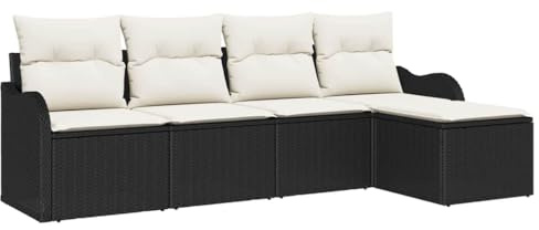 vidaXL Garten-Sofa-Set mit Kissen 5 pcs Schwarz Poly Rattan, Garten und Terrasse, modernes verstellbares Sofa-Set, gemütlicher Sitzbereich für entspannte Stunden, Patio