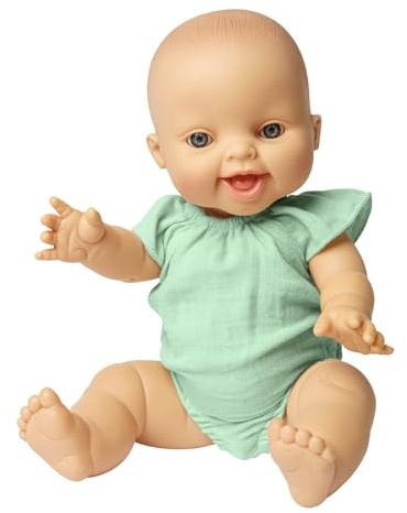 Heless 54030 - Mädchen Babypuppe Gordi von Paola Reina, mit Musselin-Body, mit Rüschen in Mint, aus 100 Prozent Bio-Baumwolle, Puppe in der Größe 34 cm