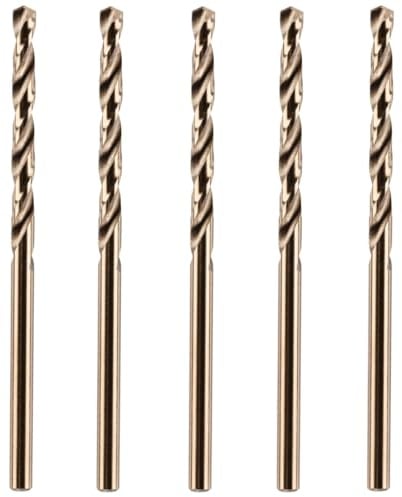 Rennie Tools - Pack Of 5 x 2.5mm HSS Gold Cobalt Jobber Drill Bit Set | For Stainless Steel, Hard Metals, Cast Iron, Aluminium Etc. Precision Ground M35 Cobalt Twist Drill Bits