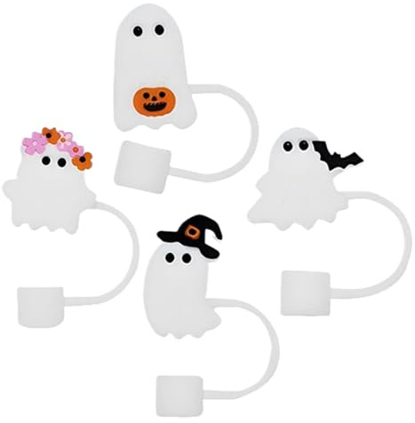 Kixolazr Horror Straw Toppers - Ghost Holiday Straw Toppers - Reusable Silicone Spooky for Girls Men Boys Kids Fall Thanksgiving Christmas