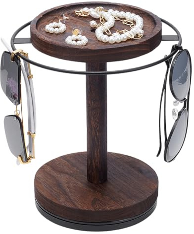UNICRAFTALE 360° drehbarer Sonnenbrillen Organizer Kommode Schreibtisch | Mit Holztablett und Sockel,große Kapazität,stabiler Stand,einfache Montage,minimalistisches Design