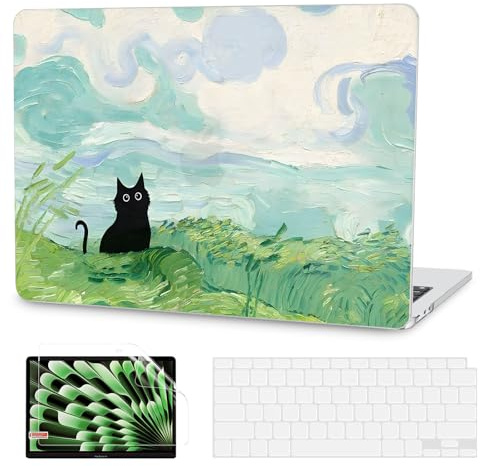 G JGOO Compatible with MacBook Air 13 inch Case 2026 2025-2022 M5 A3449 M4 A3240 M3 A3113 M2 A2681, Plastic Hard Shell for MacBook Air 13.6 inch Case+Keyboard Cover+Screen Protector, Cat Painting