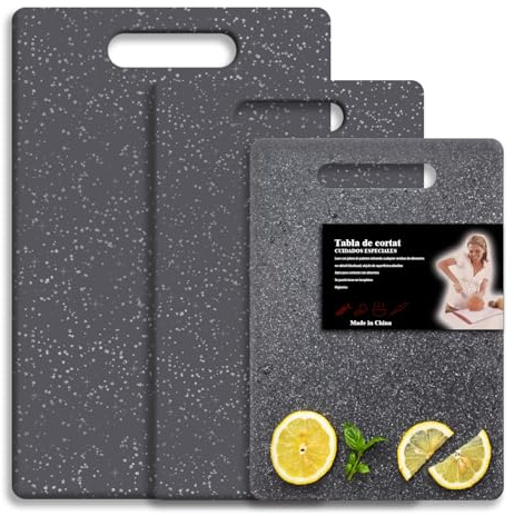 Homshsjhkis 3 Pcs Tagliere da Cucina, Cutting Board con 3 Misure, Taglieri Plastica con Manico Antiscivolo, Senza BPA, Ideale per Carne, Pane, Verdure, Frutta, Tagliere Lavabile in Lavastoviglie